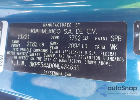 2022 Kia Forte Gt-Line from USA, damaged, VIN 3KPF54AD0NE434695